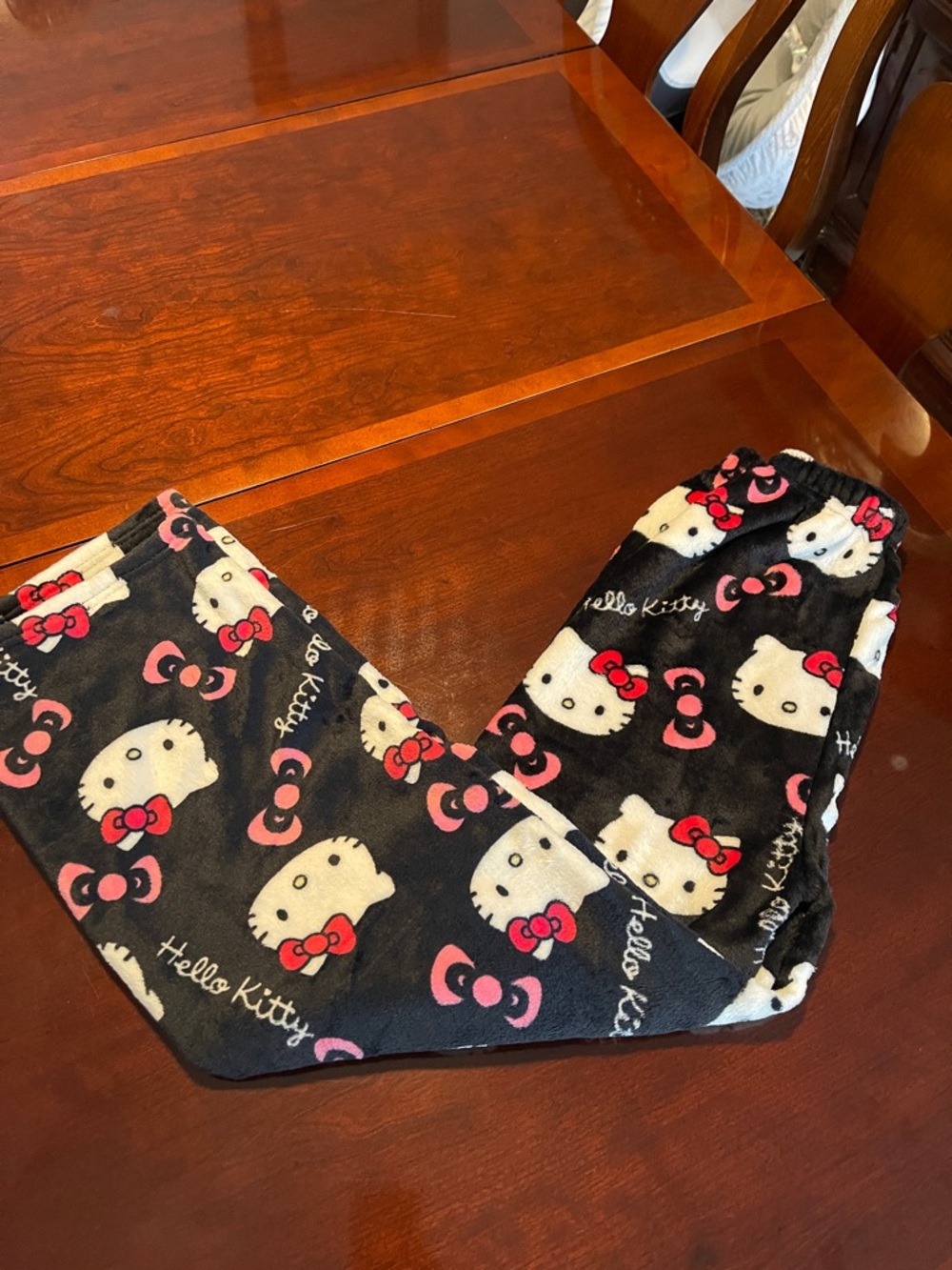 Hello Kitty Black and Pink Plush Pajama Pants - Size M